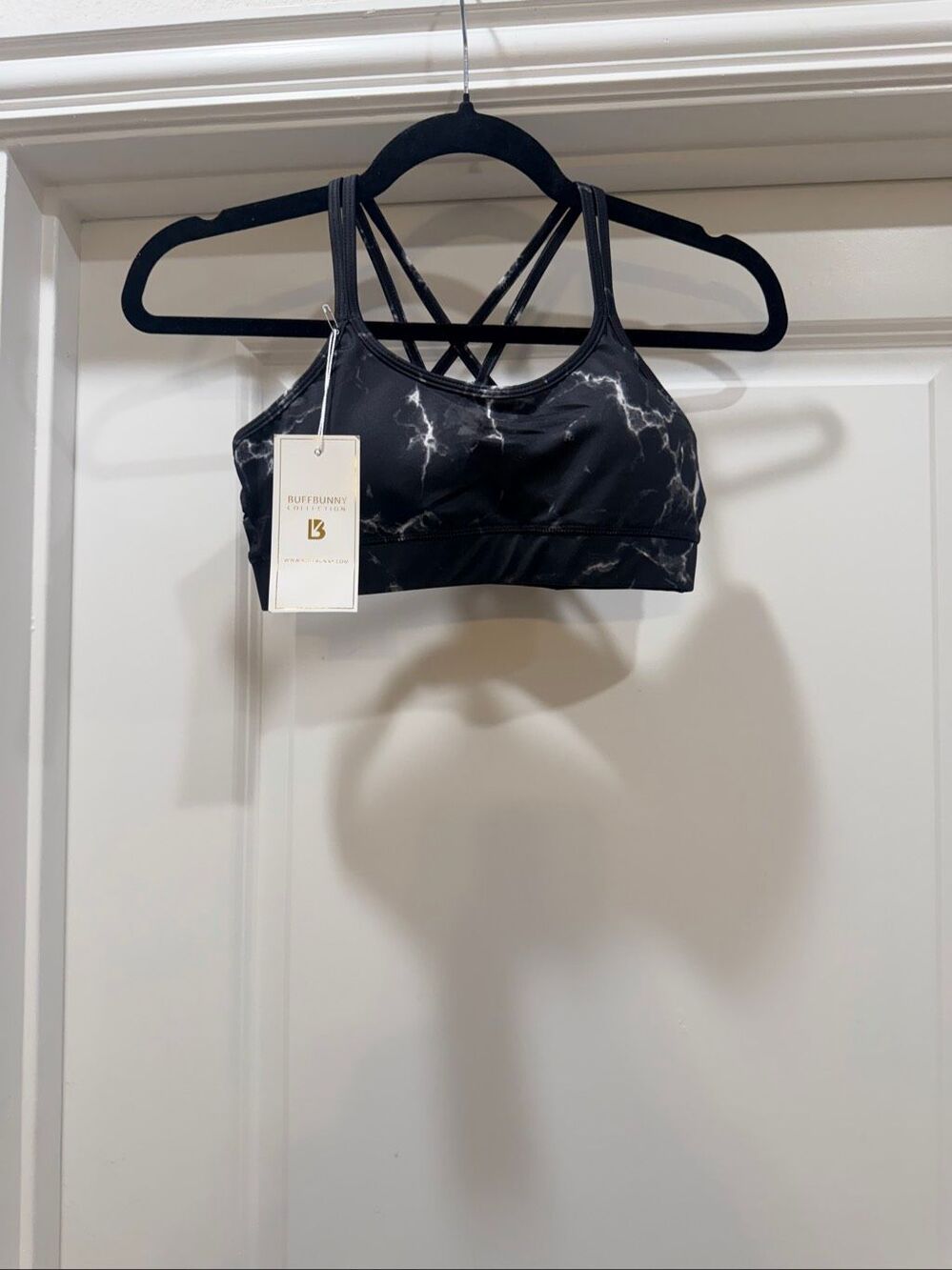 Buffbunny Black Marble Strappy Cross Back Sports Bra Size XS NWT Activewear Yoga